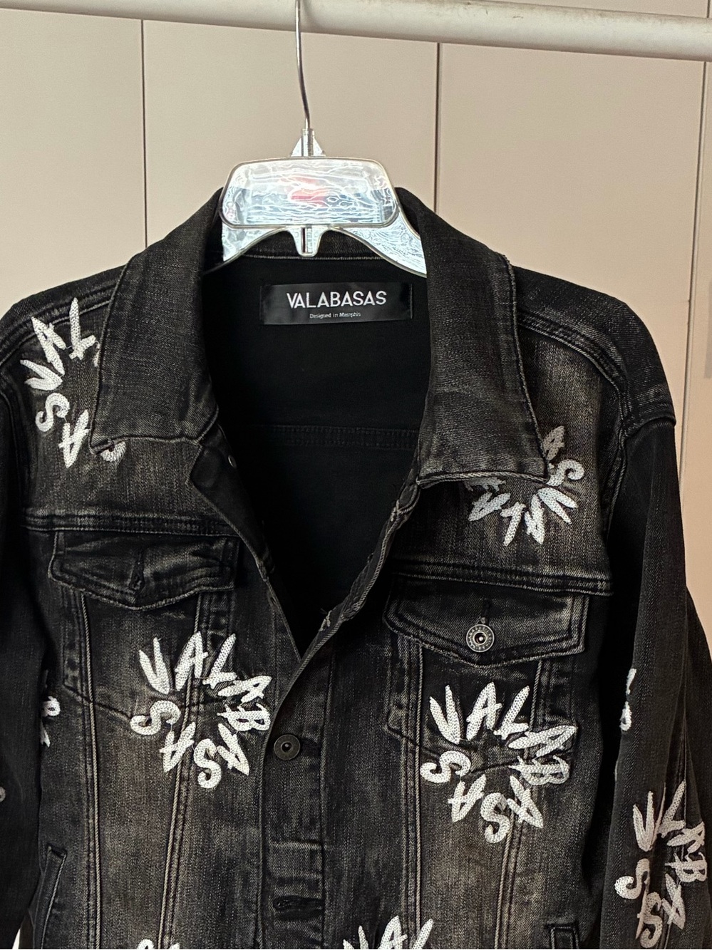 Valabasas Black Denim Jacket with White Script Embroidery
